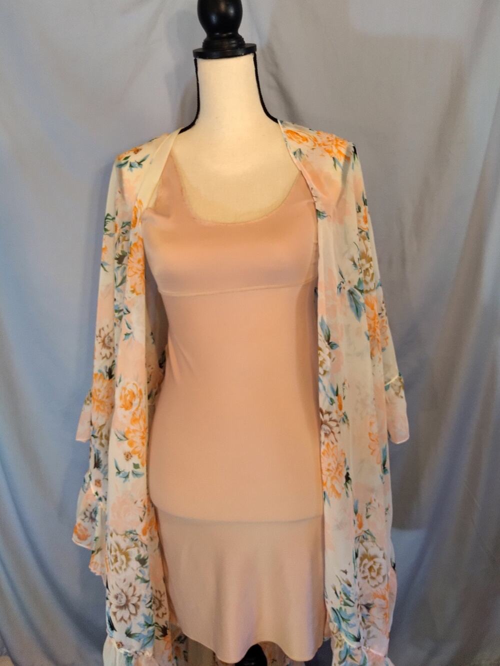 Sheer Pale Pink Floral Poncho / Shawl